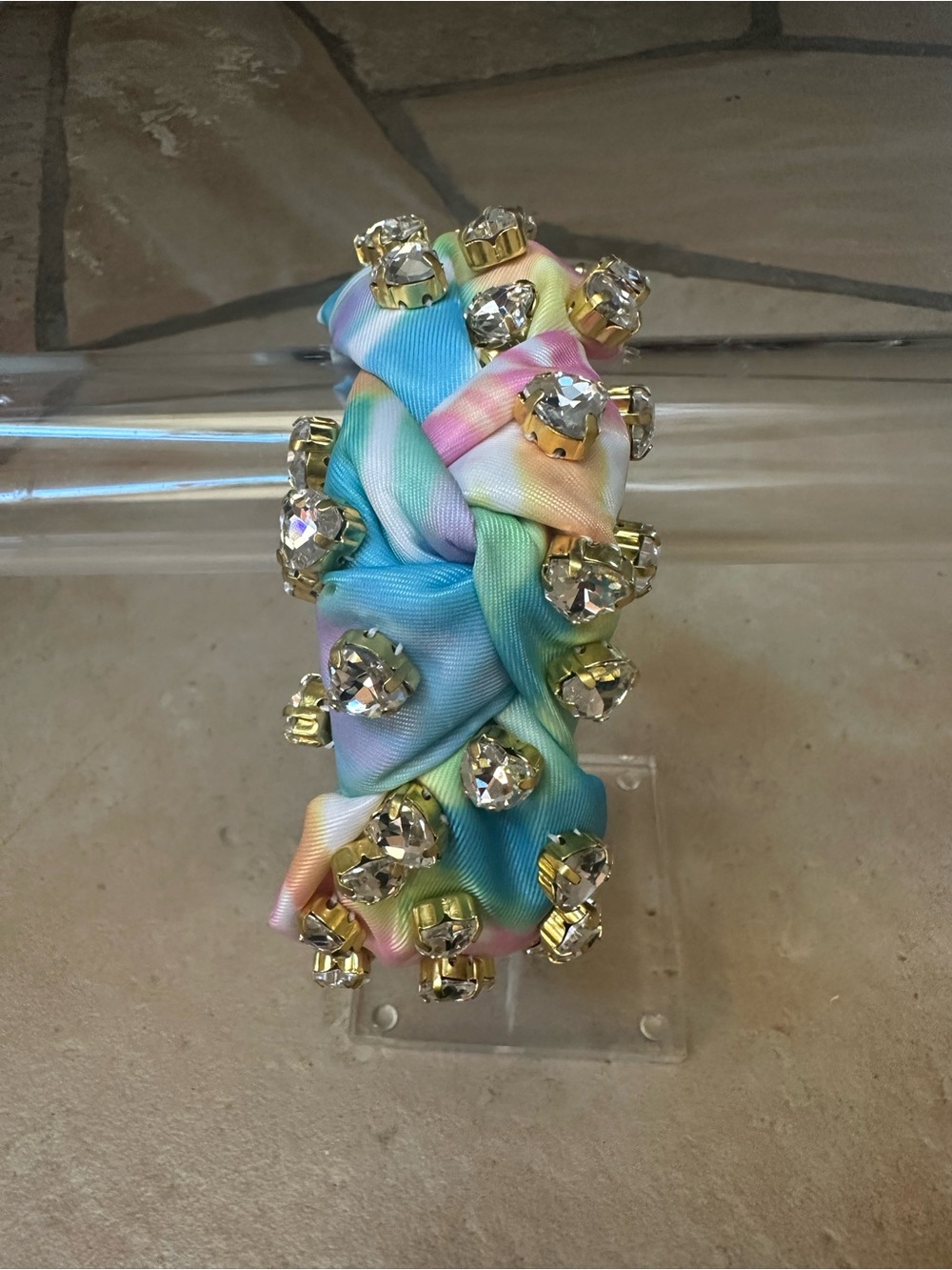 LELE SADOUGHI NWT Pastel Tie-Dye Padded Headband with Gold Crystal Accents - Picture 3 of 7